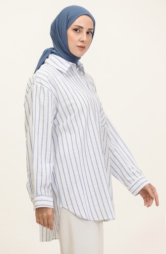Linen Blended Striped Shirt 4818-01 İndigo 4818-01