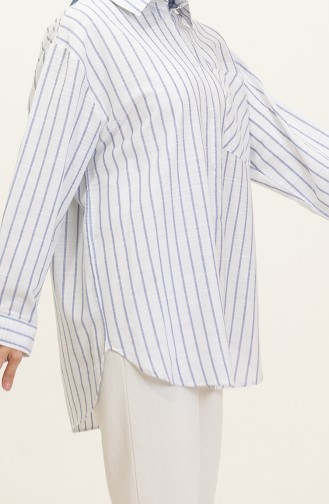 Linen Blended Striped Shirt 4818-01 İndigo 4818-01