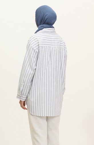 Linen Blended Striped Shirt 4818-01 İndigo 4818-01