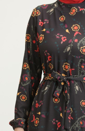 Jurk Met Riem En Bloemenpatroon 0365-03 Zwart 0365-03