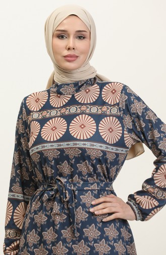 Bahar Desen Elbise 0366-01 Lacivert