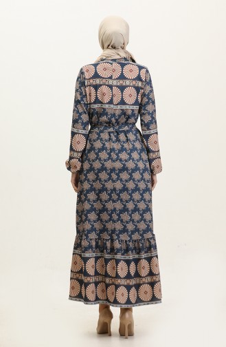 Bahar Desen Elbise 0366-01 Lacivert