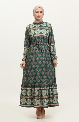 فستان بتصميم ربيعي 0366-03 لون أخضر زمردي 0366-03