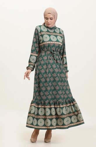 فستان بتصميم ربيعي 0366-03 لون أخضر زمردي 0366-03