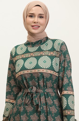 Bahar Desen Elbise 0366-03 Zümrüt Yeşili