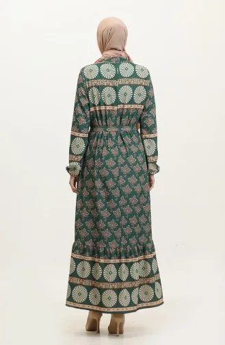 فستان بتصميم ربيعي 0366-03 لون أخضر زمردي 0366-03