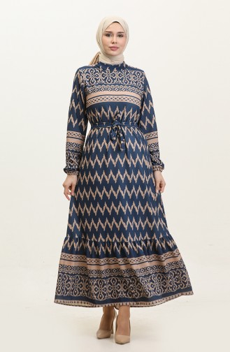 Patterned Dress 0367-02 Navy Blue Mink 0367-02