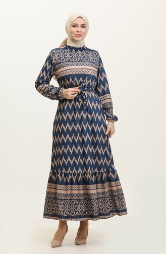 Patterned Dress 0367-02 Navy Blue Mink 0367-02