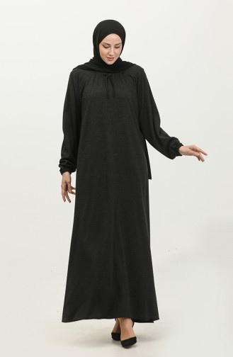 Damen-Hijab-Kleid In Großer Größe Mit Quadratischem Kragen Langes Kleid 8408S10 Schwarz 8408s10.siyah
