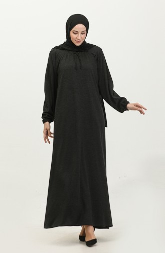 Lange Hijab-jurk Voor Dames Groot Formaat Vierkante Kraag 8408S10 Zwart 8408s10.siyah