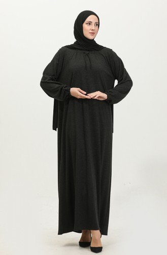 Lange Hijab-jurk Voor Dames Groot Formaat Vierkante Kraag 8408S10 Zwart 8408s10.siyah