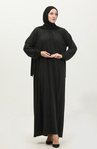 Damen-Hijab-Kleid In Großer Größe Mit Quadratischem Kragen Langes Kleid 8408S10 Schwarz 8408s10.siyah