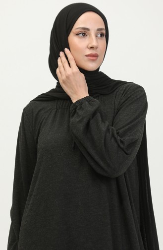 Damen-Hijab-Kleid In Großer Größe Mit Quadratischem Kragen Langes Kleid 8408S10 Schwarz 8408s10.siyah