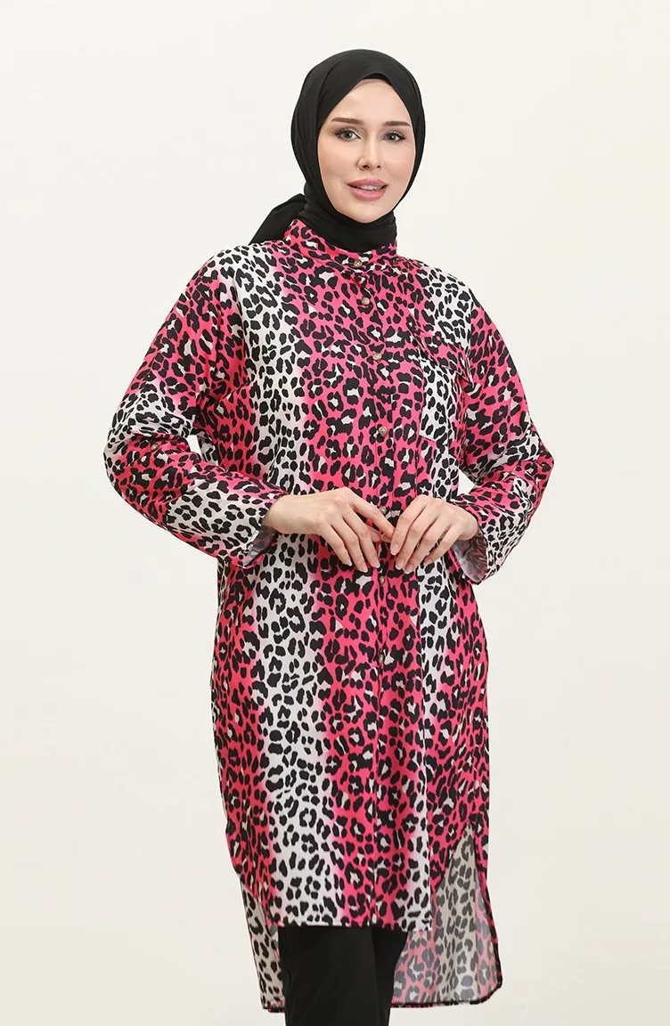 Leopar Desenli Tunik Fuşya T1674