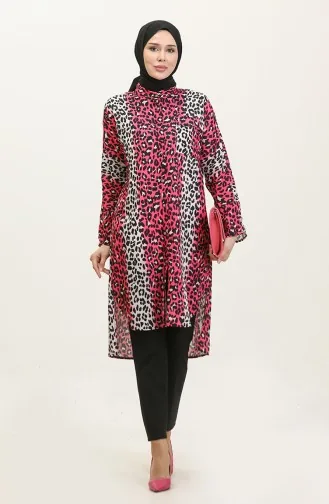 Leopar Desenli Tunik Fuşya T1674