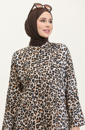 Leopar Desenli Büyük Beden Tunik Bej T1674