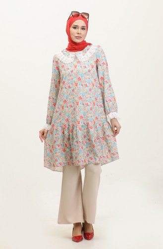 Baby Collar Floral Patterned Tunic Blue T1550 897