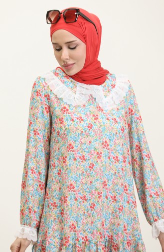 Baby Collar Floral Patterned Tunic Blue T1550 897