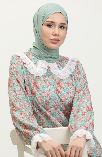 Bebe Yaka Çiçek Desenli Tunik Yeşil T1550