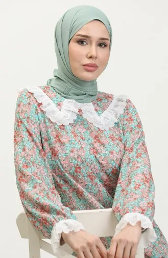 Bebe Yaka Çiçek Desenli Tunik Yeşil T1550