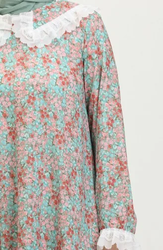 Bebe Yaka Çiçek Desenli Tunik Yeşil T1550