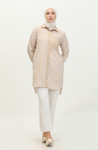 Striped Garnished Tunic 4821-02 Beige 4821-02