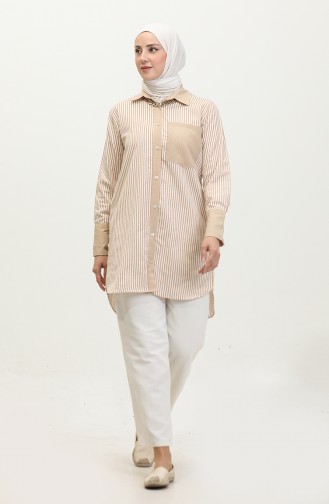 Striped Garnished Tunic 4821-02 Beige 4821-02