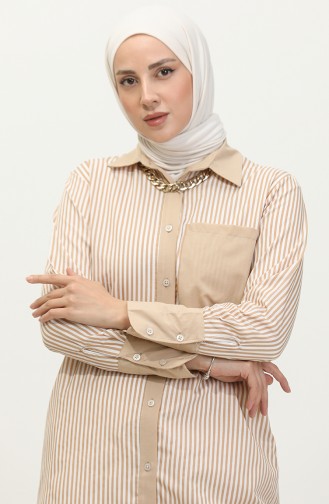 Striped Garnished Tunic 4821-02 Beige 4821-02