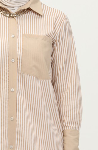 Striped Garnished Tunic 4821-02 Beige 4821-02
