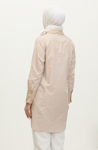 Striped Garnished Tunic 4821-02 Beige 4821-02