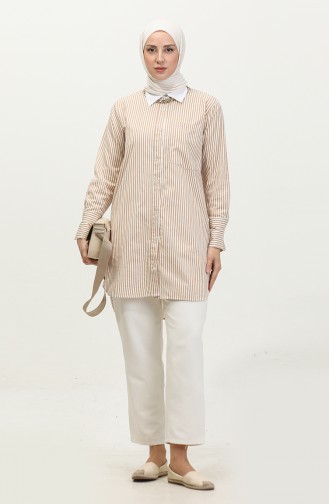 Striped Garnished Tunic 4822-04 Beige 4822-04