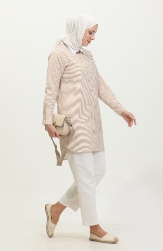 Striped Garnished Tunic 4822-04 Beige 4822-04