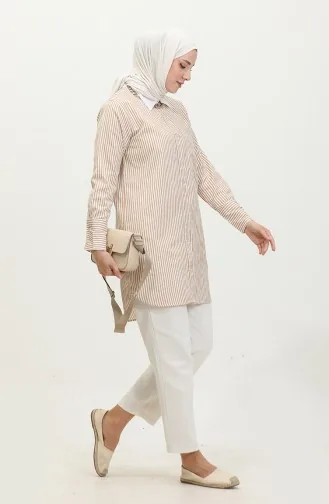 Tunique Garnie à Rayures 4822-04 Beige 4822-04