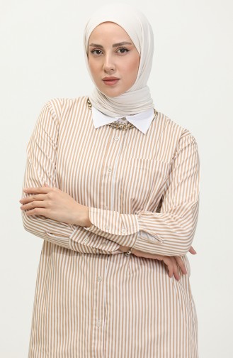 Striped Garnished Tunic 4822-04 Beige 4822-04