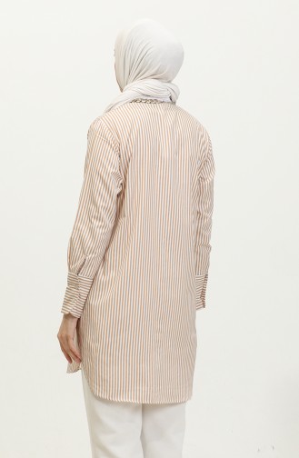 Striped Garnished Tunic 4822-04 Beige 4822-04