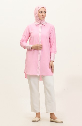 Çizgili Garnili Tunik 4823-07 Pembe