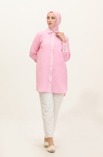 Çizgili Garnili Tunik 4823-07 Pembe