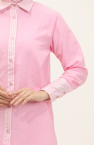 Çizgili Garnili Tunik 4823-07 Pembe