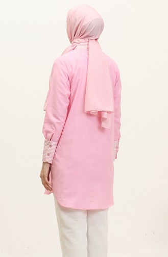 Çizgili Garnili Tunik 4823-07 Pembe