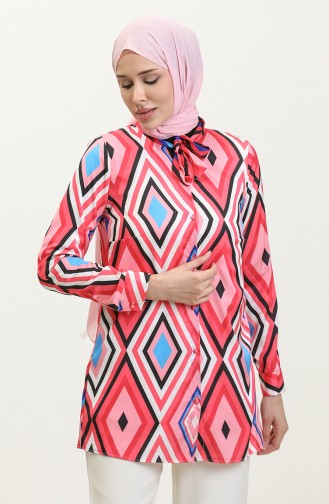 Patterned Plus Size Blouse Pink T1679 999