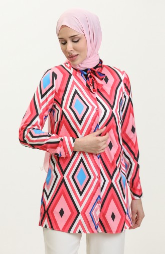 Gemusterte Plus-Size-Bluse Rosa T1679 999