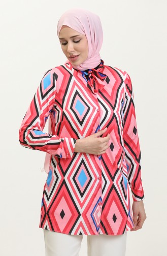 Grote Maten Blouse Met Patroon Roze T1679 999