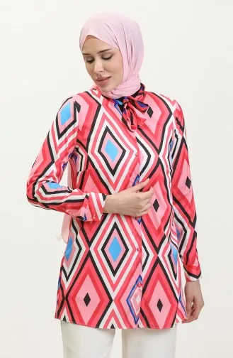 Patterned Plus Size Blouse Pink T1679 999