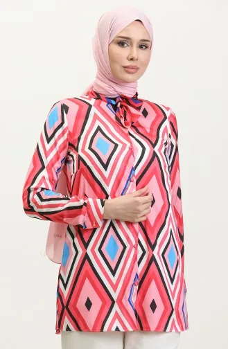 Patterned Plus Size Blouse Pink T1679 999