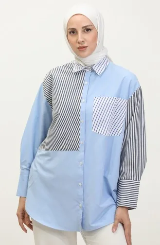 Garnished Striped Shirt 4811C-01 Blue 4811C-01