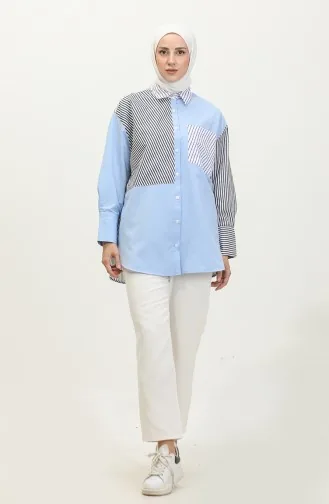Garnished Striped Shirt 4811C-01 Blue 4811C-01