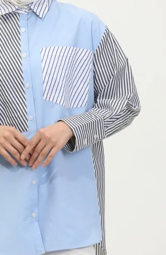 Garnished Striped Shirt 4811C-01 Blue 4811C-01