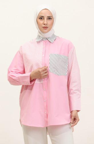 Garnished Striped Shirt 4812-02 Pink 4812-02