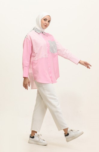 Garnished Striped Shirt 4812-02 Pink 4812-02
