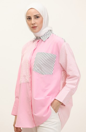 Garnished Striped Shirt 4812-02 Pink 4812-02